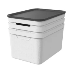 Contenitore Decobox Jive Effetto Tessuto Bianco con Coperchio Nero 16 Litri