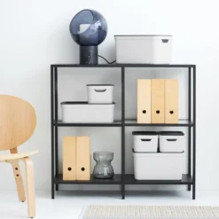 Contenitore Decobox Jive Effetto Tessuto Bianco con Coperchio Nero 16 Litri