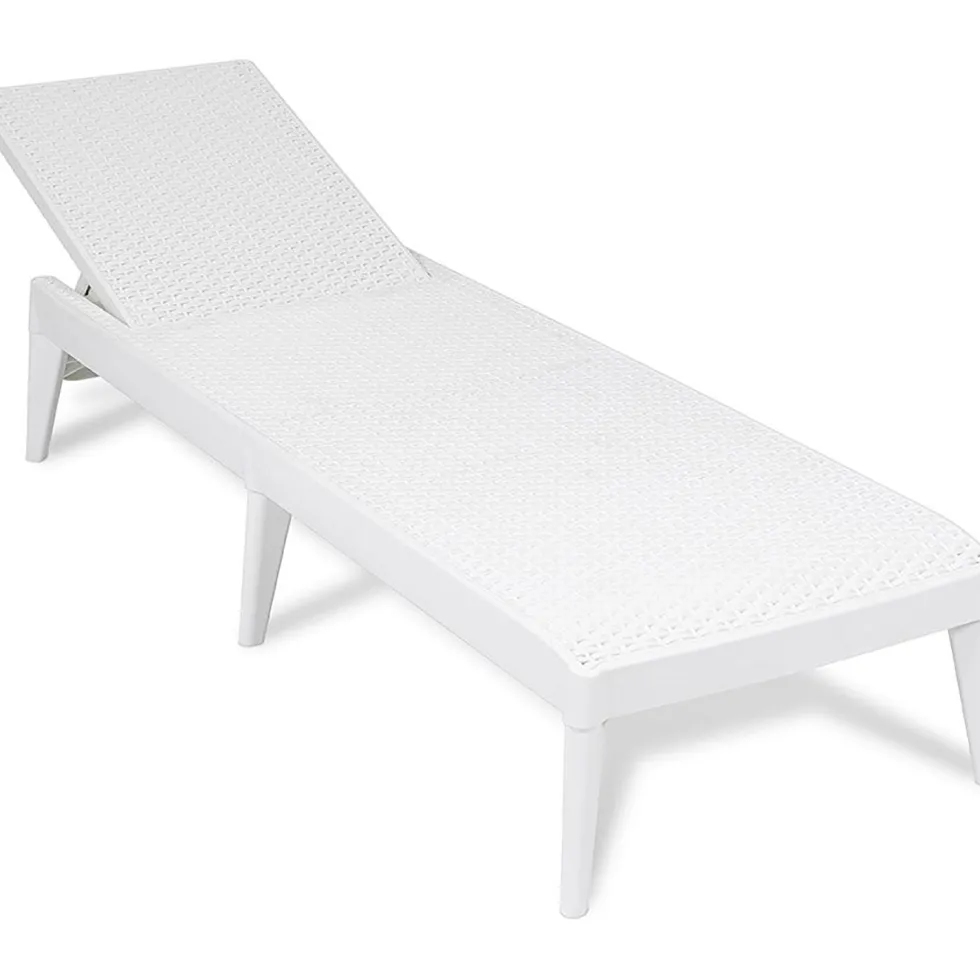 Lettino da esterno Numana Effetto Rattan Bianco con schienale regolabile