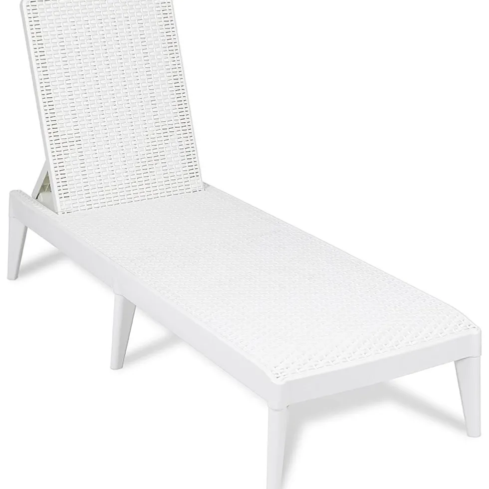 Lettino da esterno Numana Effetto Rattan Bianco con schienale regolabile