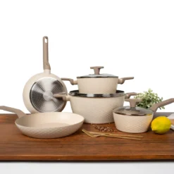 Padella Wok in alluminio pressato Beige Linea Diamante diametro 32 cm