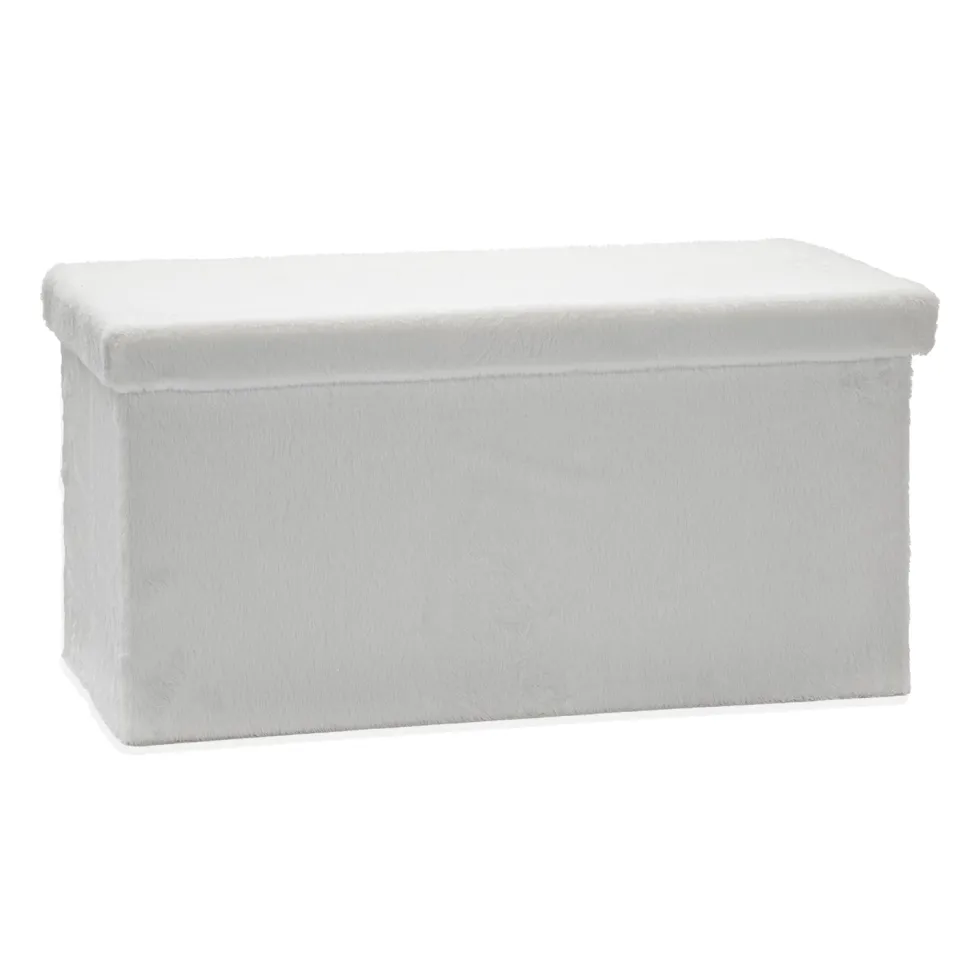Pouf Contenitore Richiudibile Effetto pelliccia sintetica Bianco