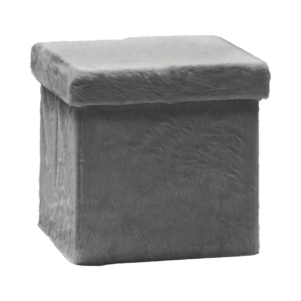 Pouf Contenitore Richiudibile Effetto pelliccia sintetica Grigio