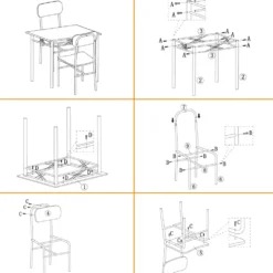 Set Tavolo da pranzo 70x70 cm e 2 sedie in metallo e MDF Rovere Cadiz