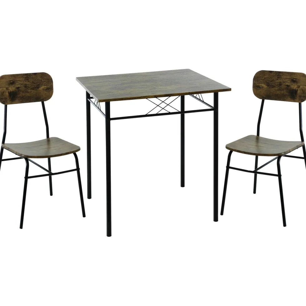 Set Tavolo da pranzo 70x70 cm e 2 sedie in metallo e MDF Rovere Massello